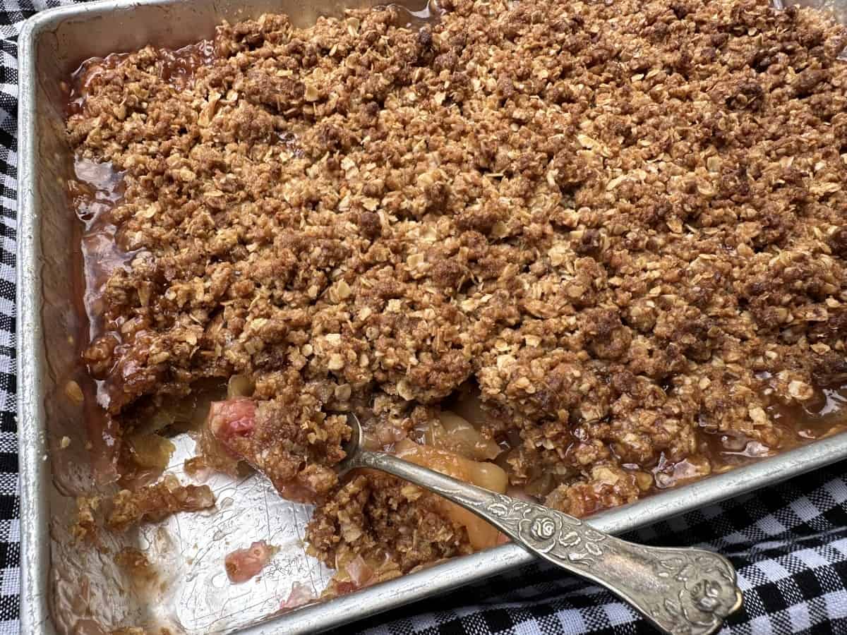 A Pan of Freshly Baked Apple Rhubarb Crisp