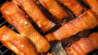 Smoked Salmon on a smoker rack.