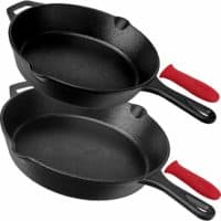 Pre-Seasoned Cast Iron Skillet 2-Piece Set (10-Inch and 12-Inch) Oven Safe Cookware - 2 Heat-Resistant Holders - Indoor and Outdoor Use - Grill, Stovetop, Induction Safe