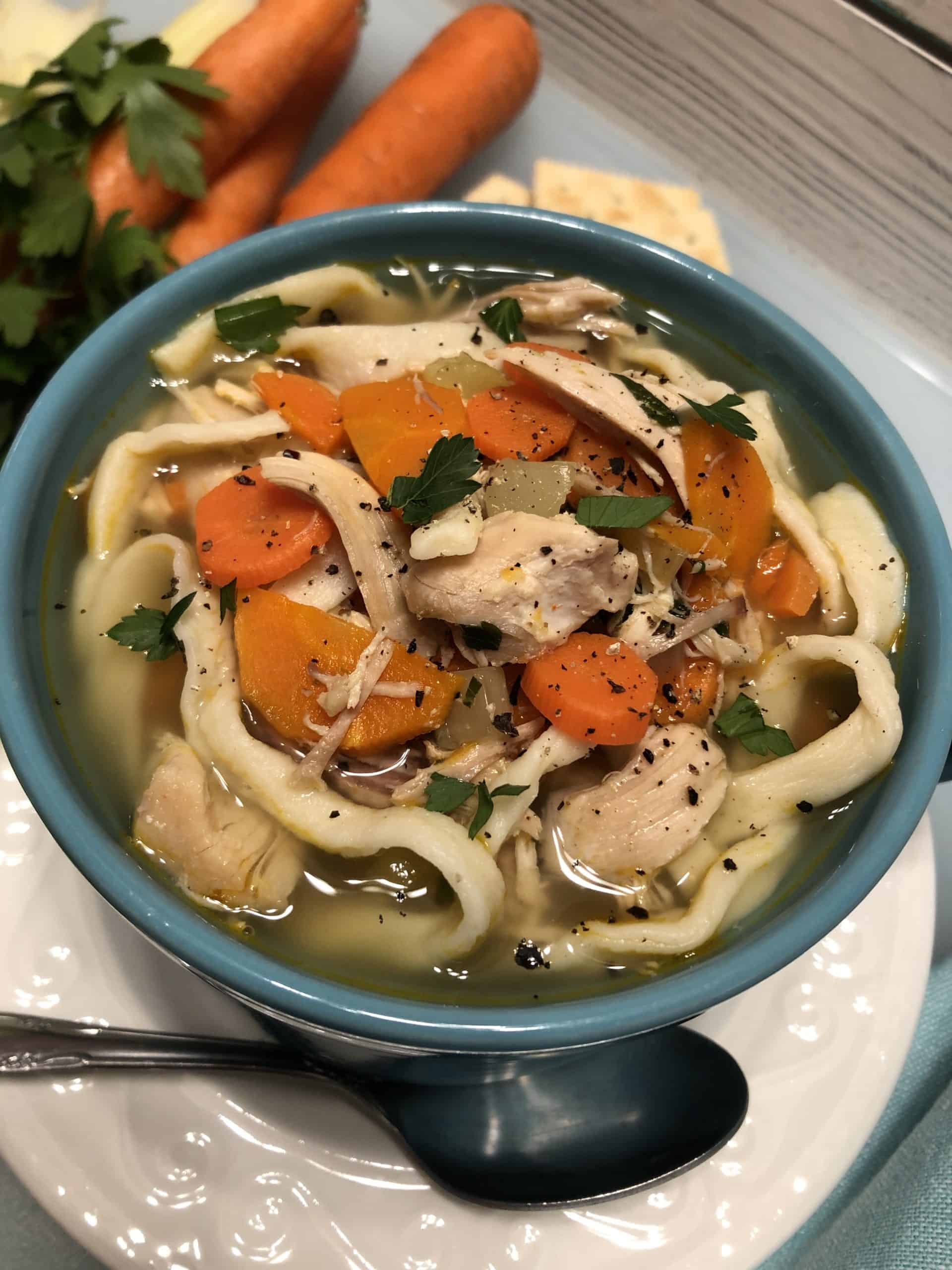 Chicken soup with homemade noodles.