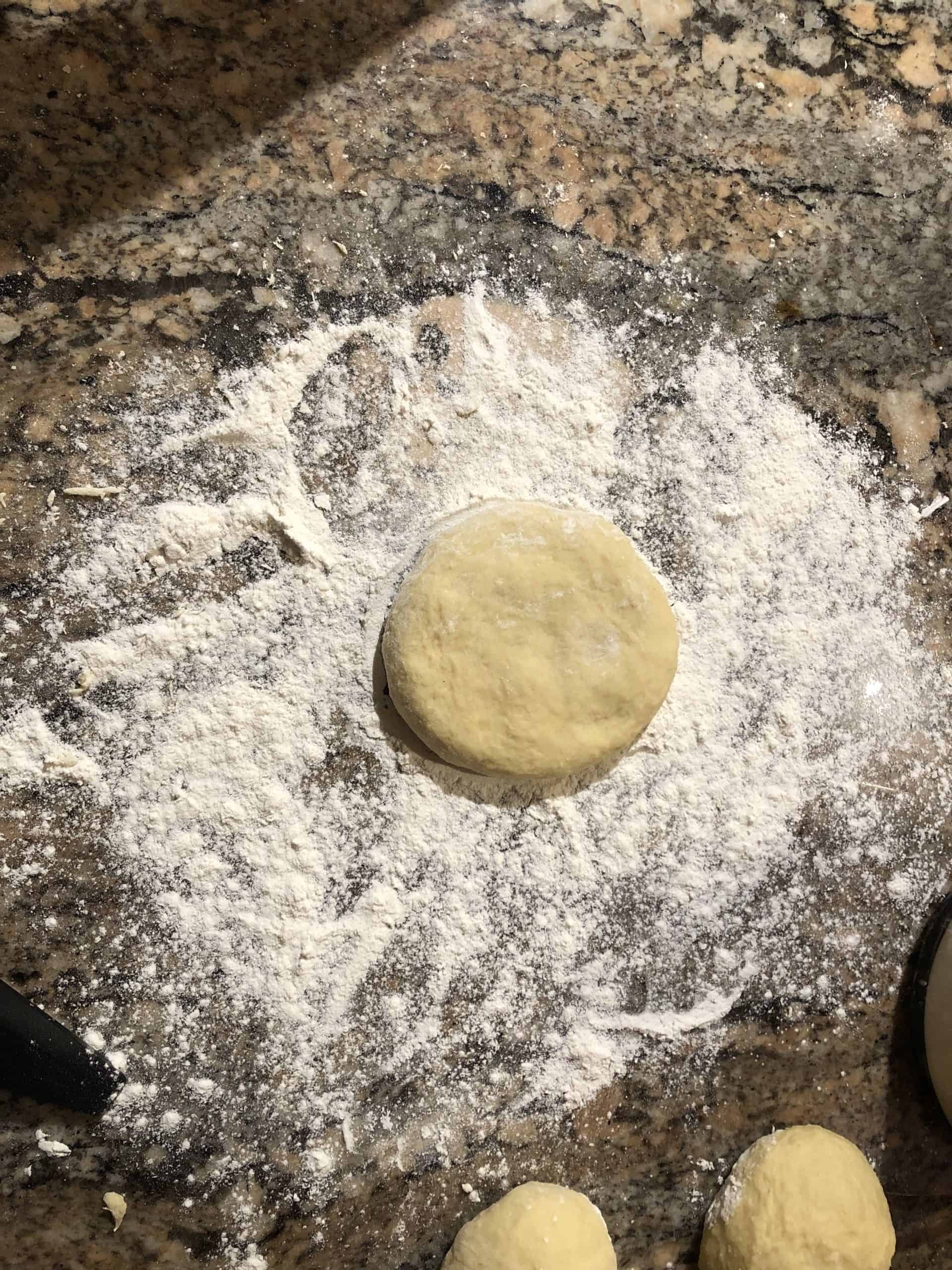 Flattened dough ball