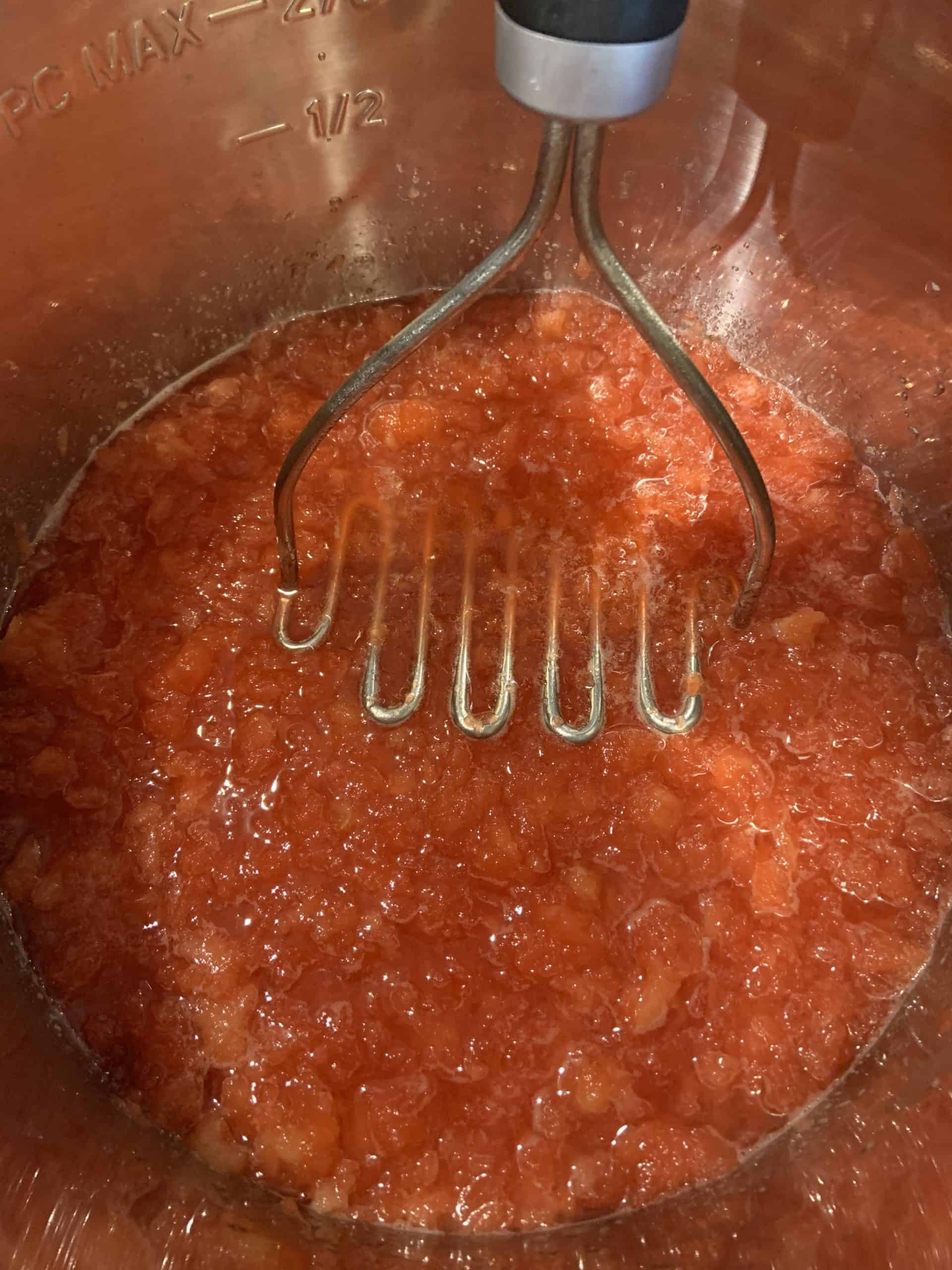 Mashed Instant Pot Applesauce with Red Hots