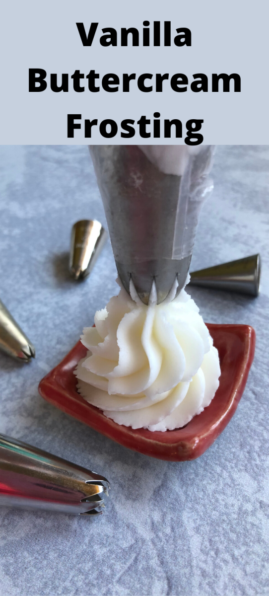 Pinterest Pin - Piping a swirl of Buttercream Frosting