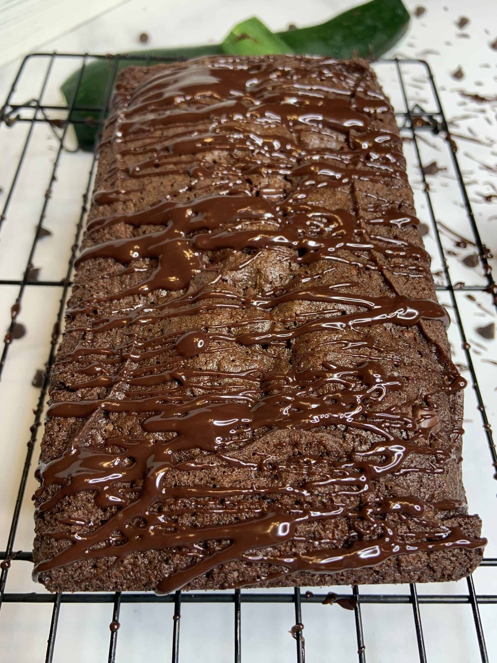 Whole Triple Chocolate Zucchini Bread on a cooling rack