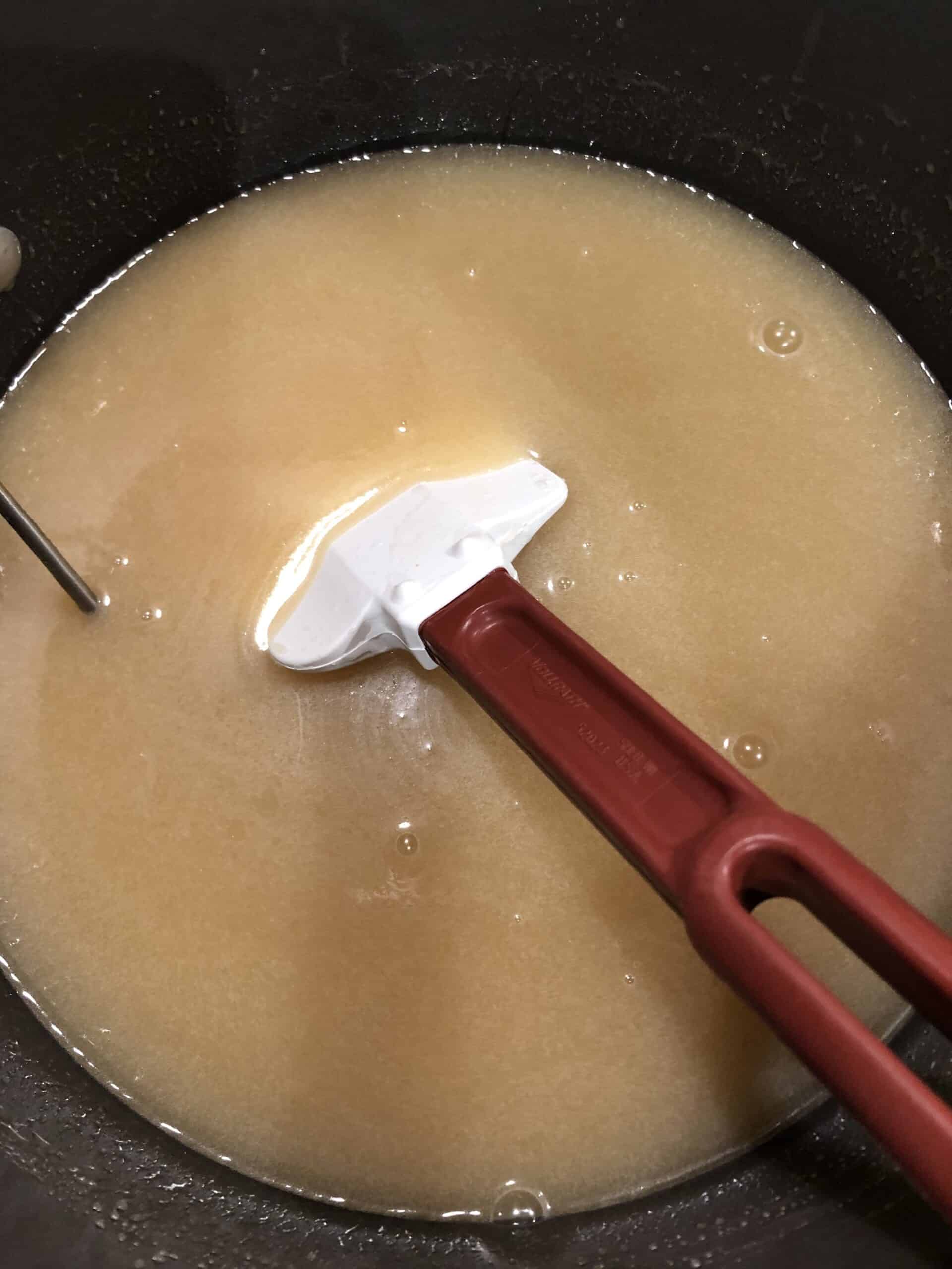 Combine half of the milk mixture, sugars, lt. corn syrup and salt in a large saucepan.