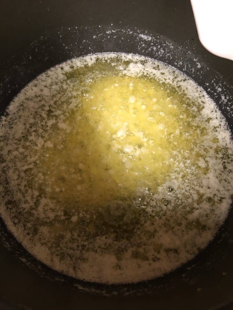 Melted butter in a pan.