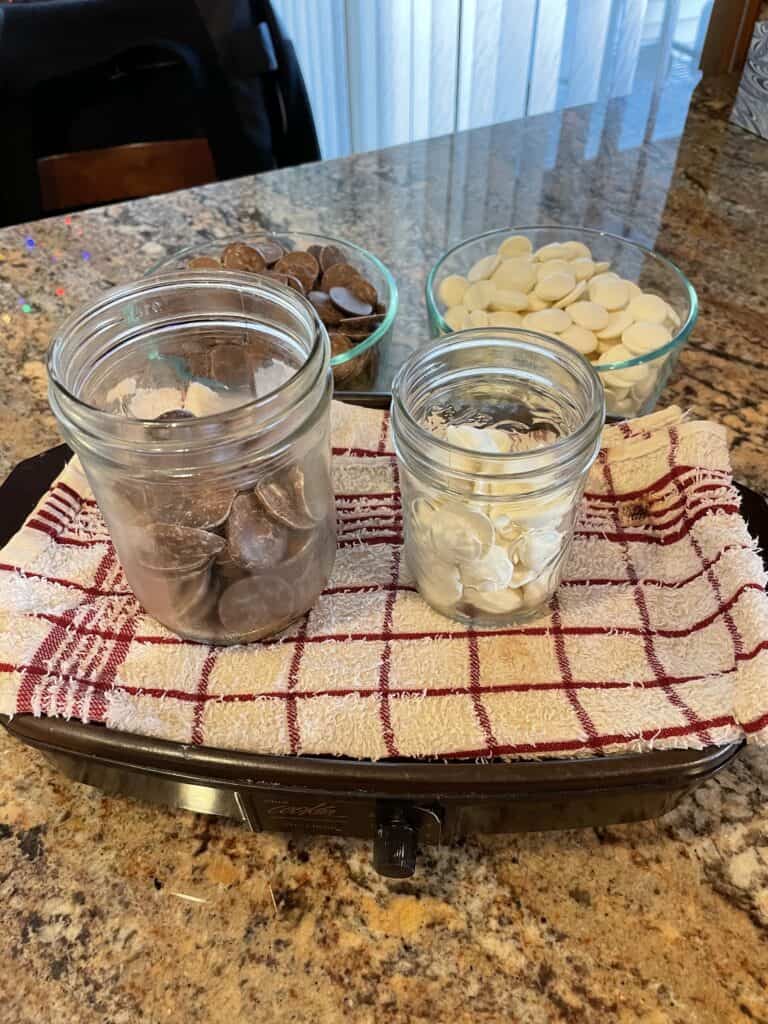 Chocolate Pieces in a mason jar.