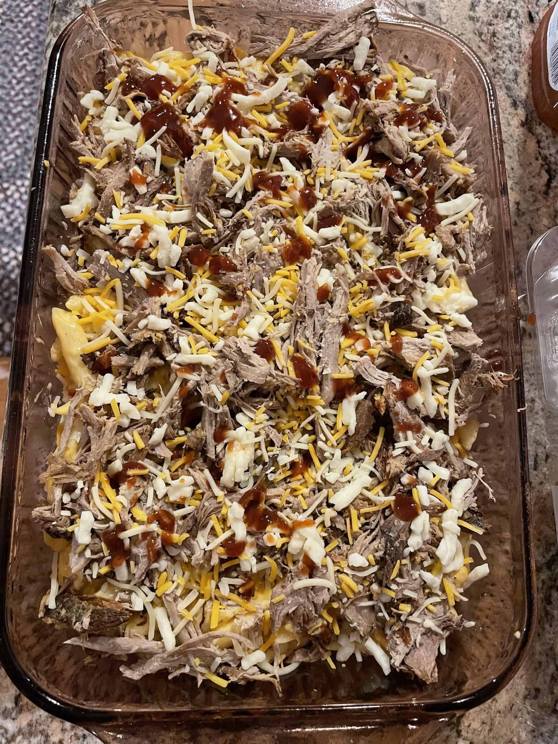 Unbaked Pulled Pork Mac and Cheese