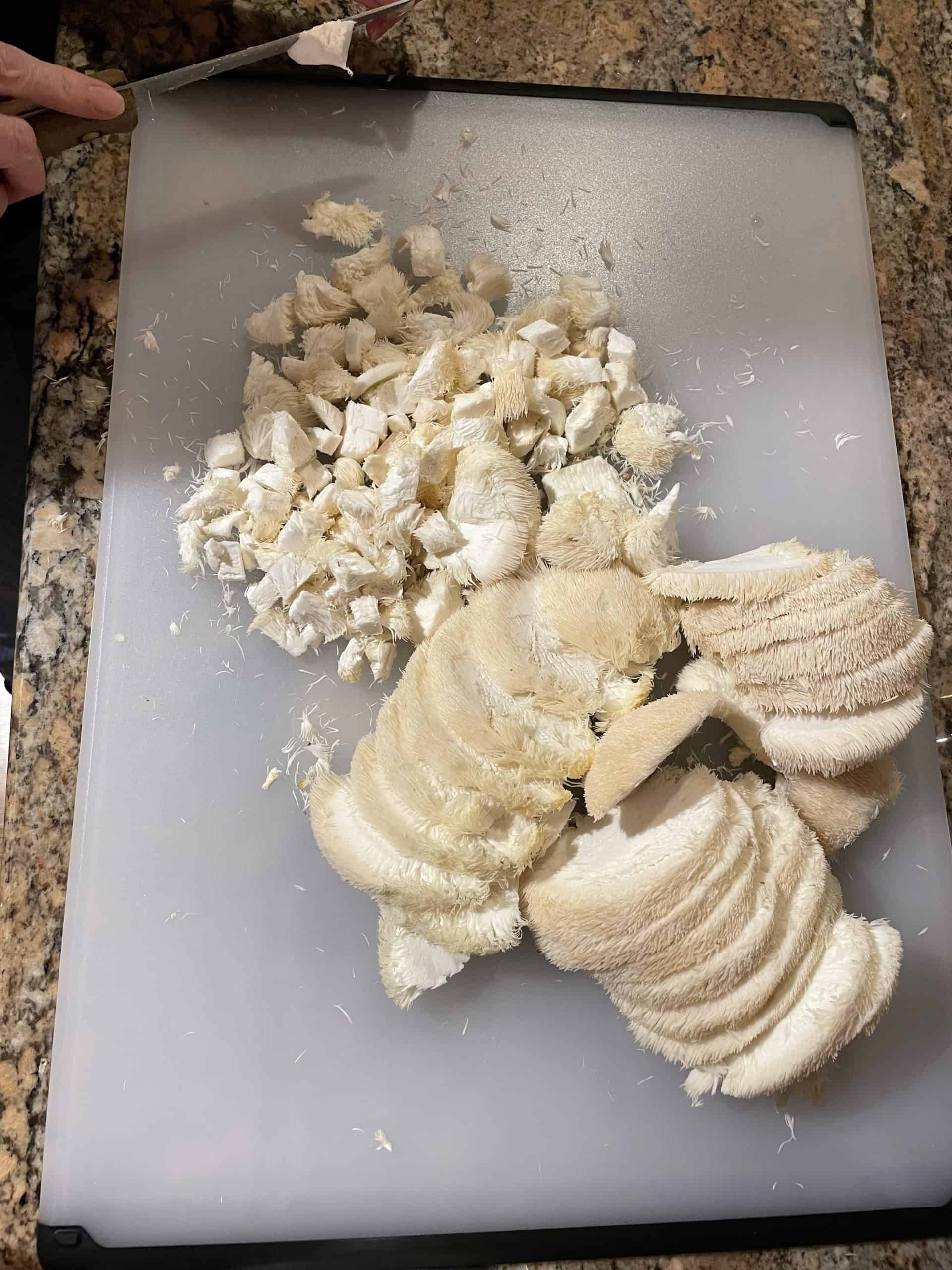 Sliced and diced Lion's Mane Mushrooms