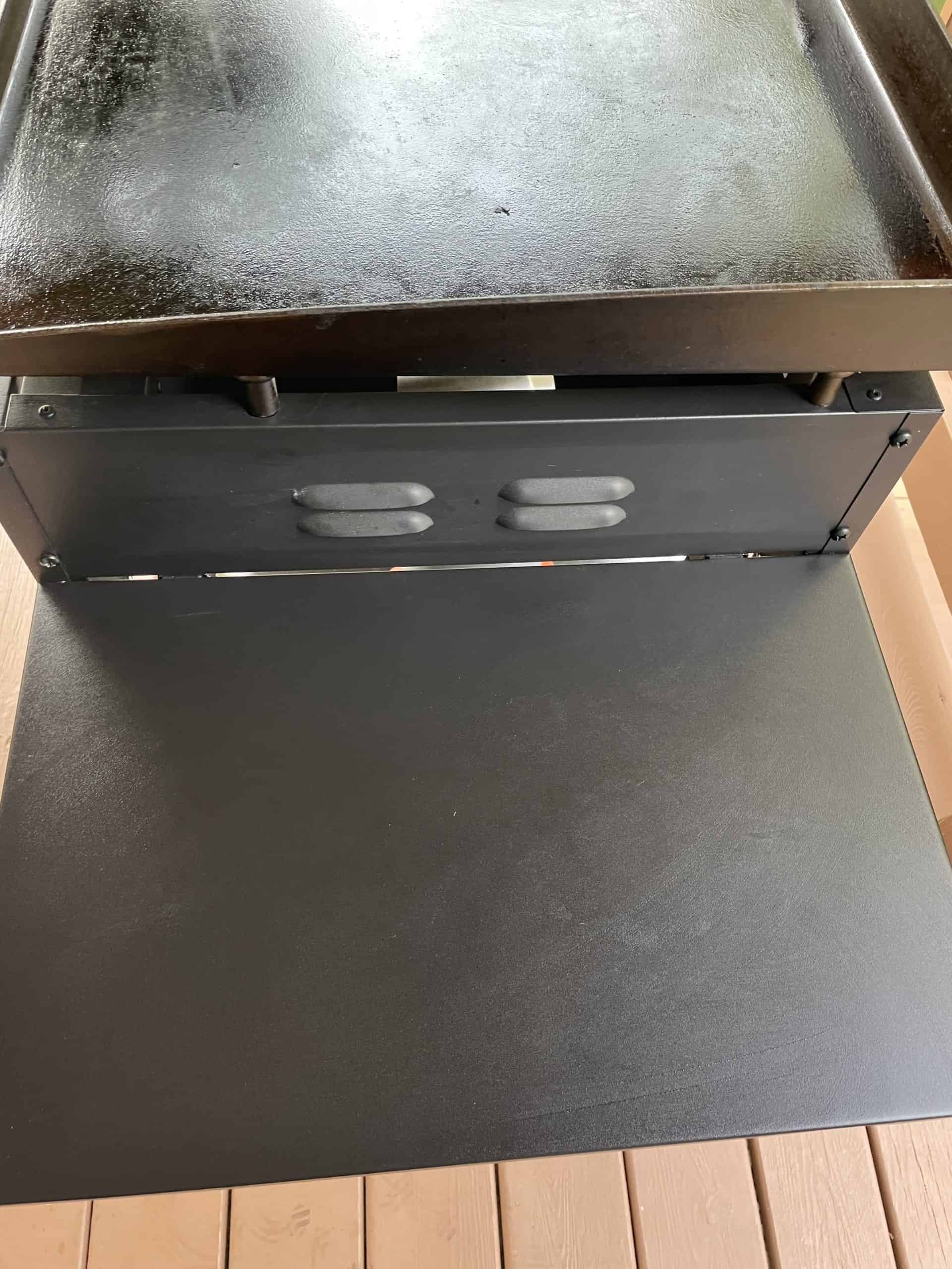 Cleaned shelf and ledge of a Blackstone Griddle.
