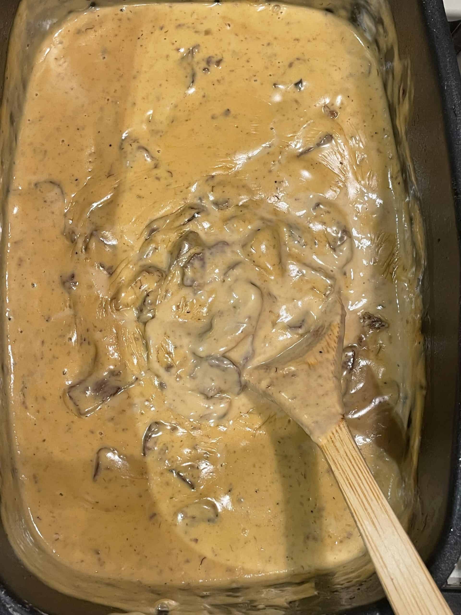 Mushroom Cream Sauce in a pan.