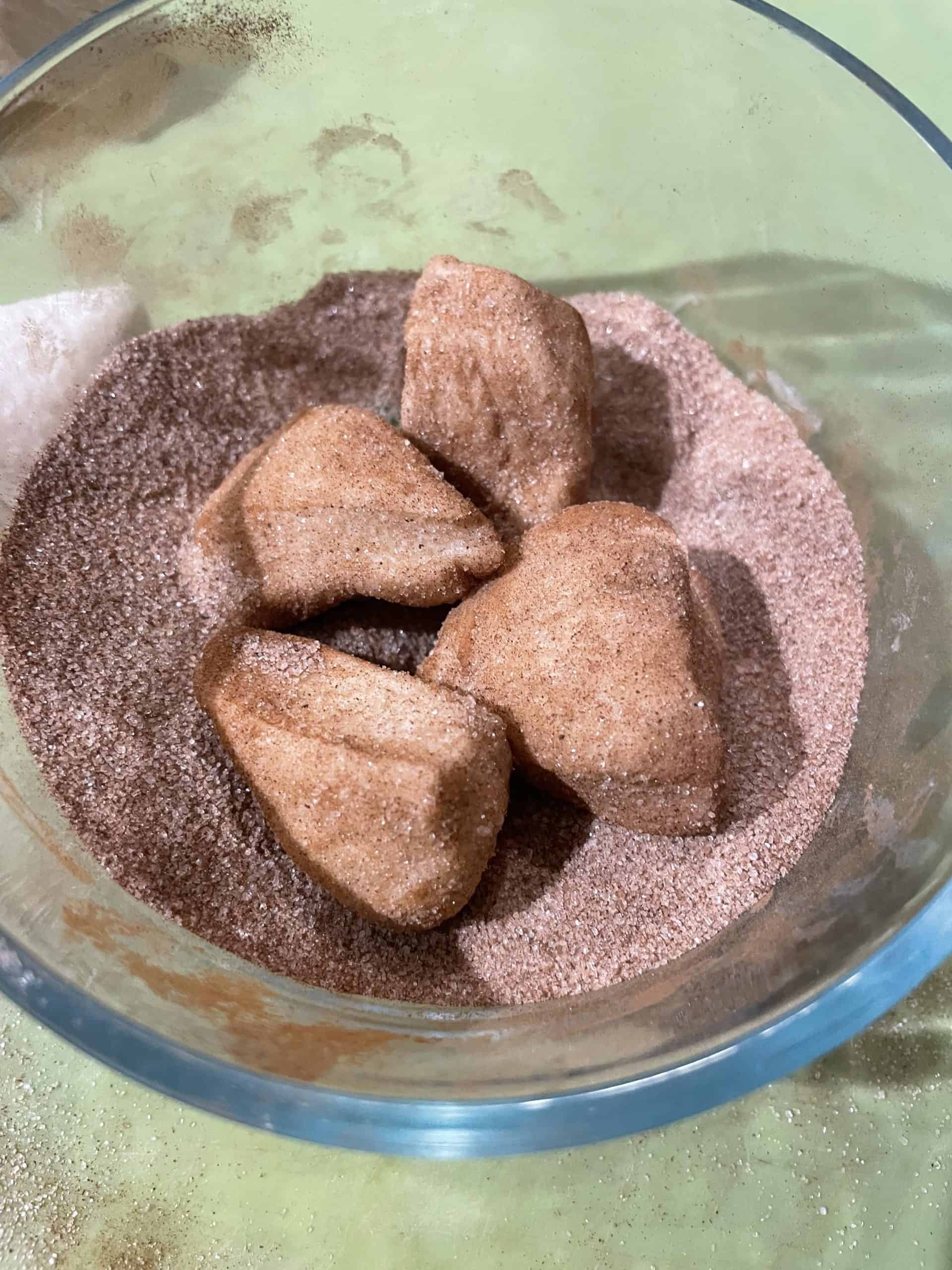 Cinnamon Sugar coated biscuits in a bowl.