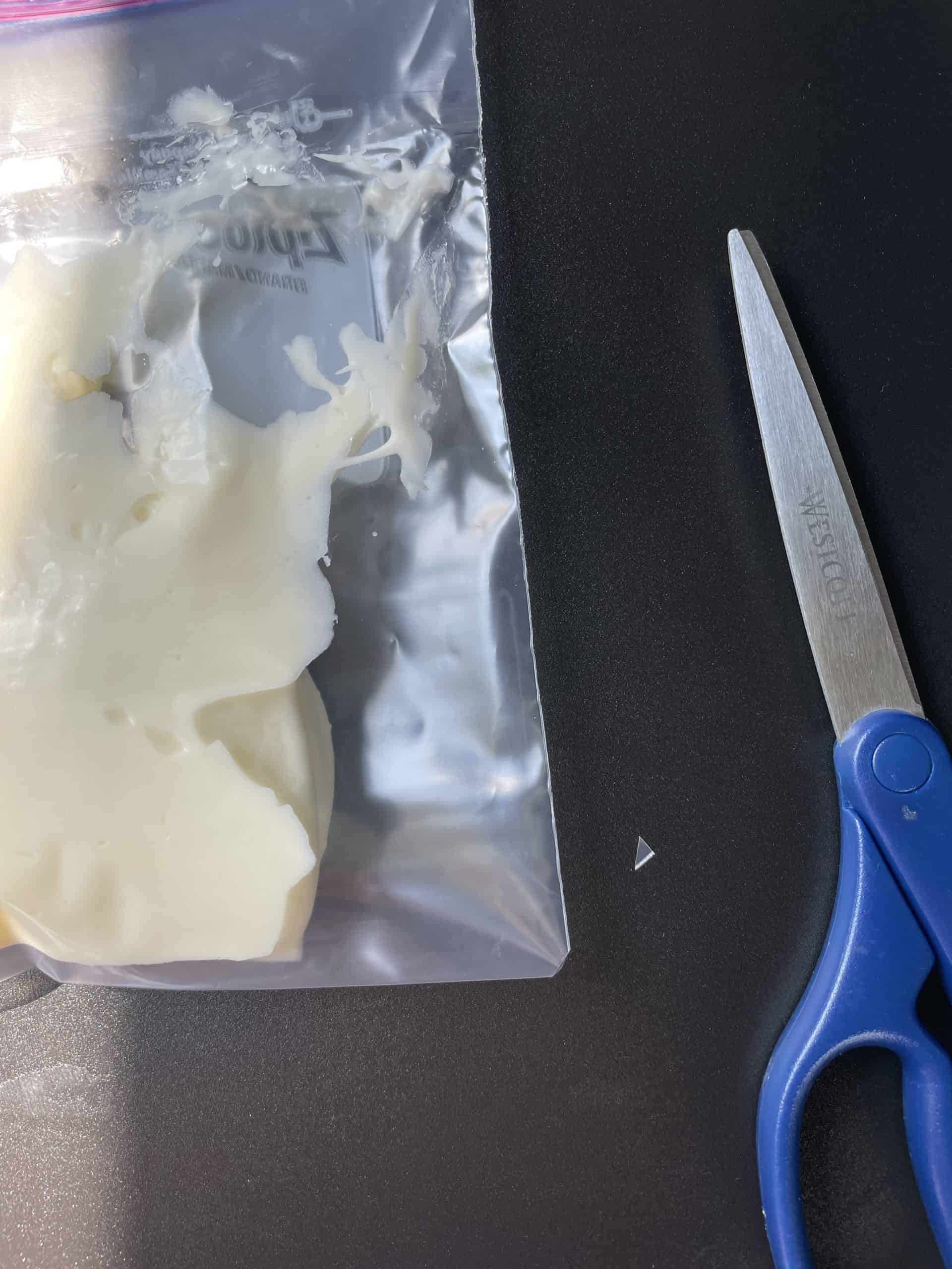 Cream Cheese Icing in a ziplock bag.