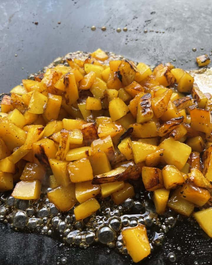 Glazed Butternut Squash cooked on a Blackstone Griddle.