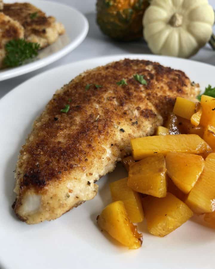 Turkey Cutlets Recipe with a side of griddle butternut squash.