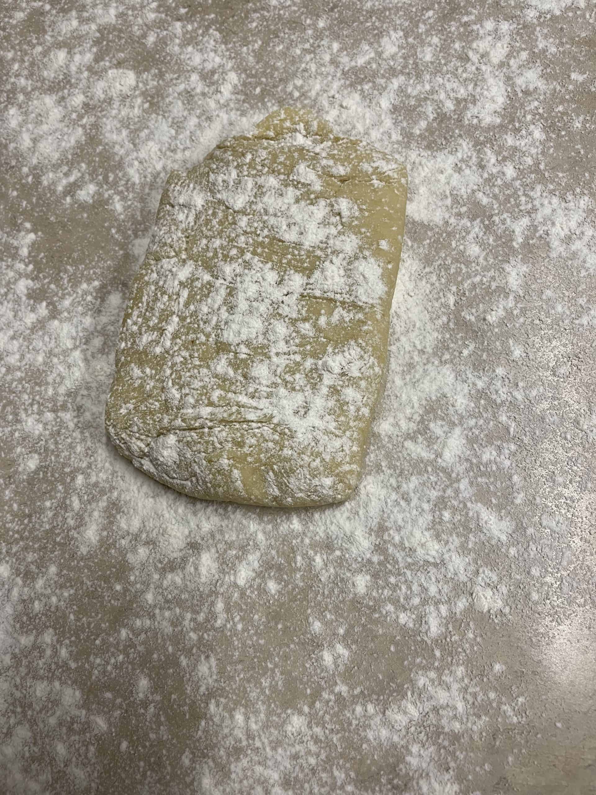 Floured sugar cookie dough and surface.
