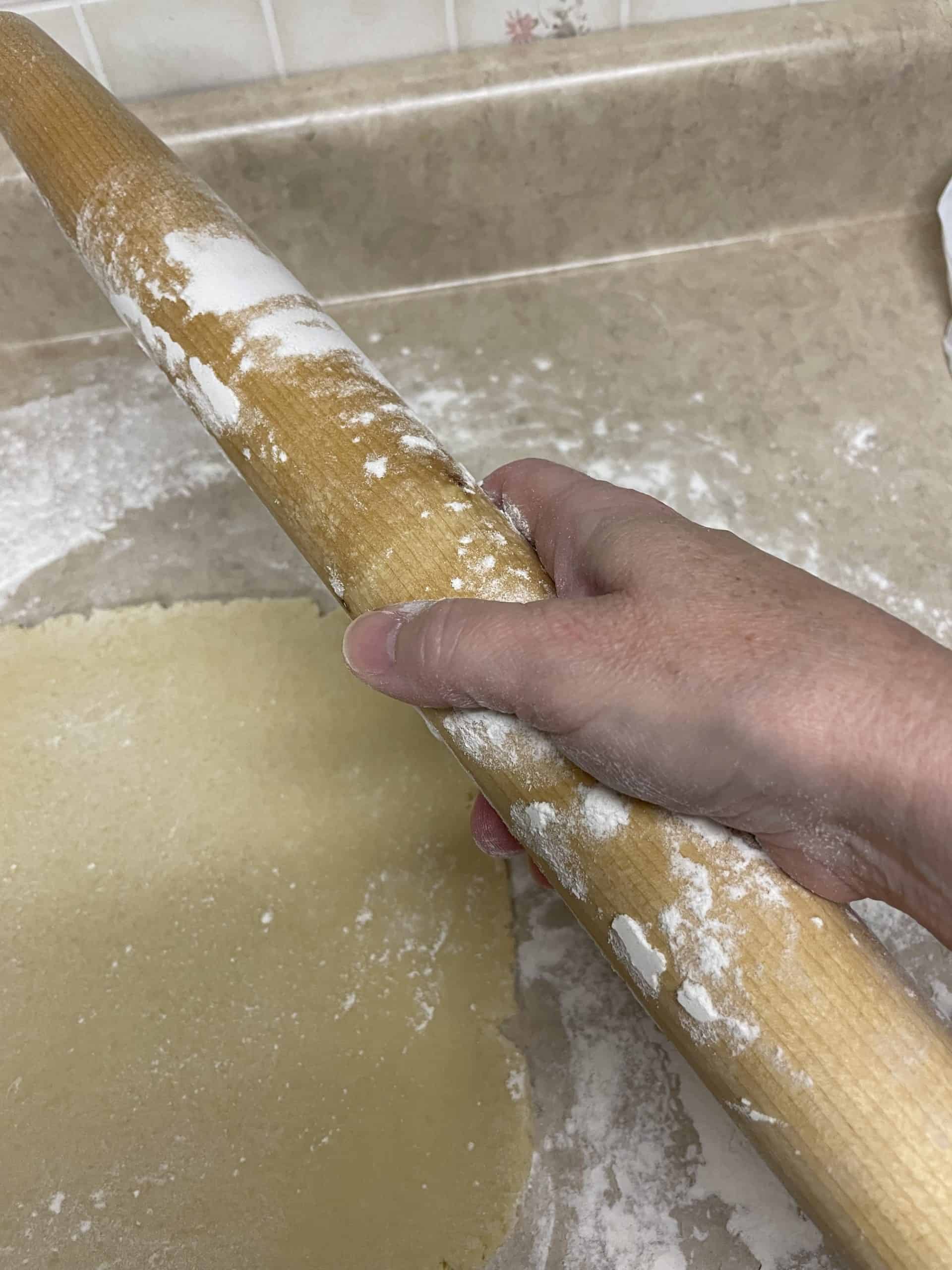 Re-flour the rolling pin and sugar cookie dough when needed.