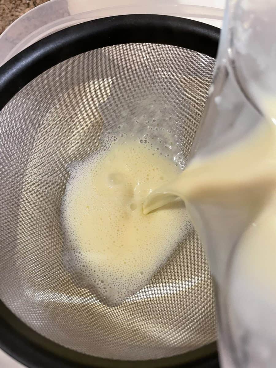Strain the custard liquid mixture.