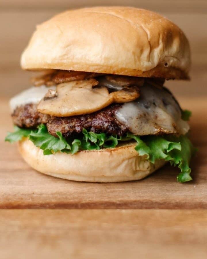 Mushroom and Swiss Smash Burger Made on a Blackstone Griddle