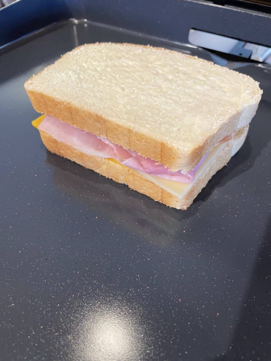 Assembled Ham Cheese Sandwich on a Blackstone Griddle