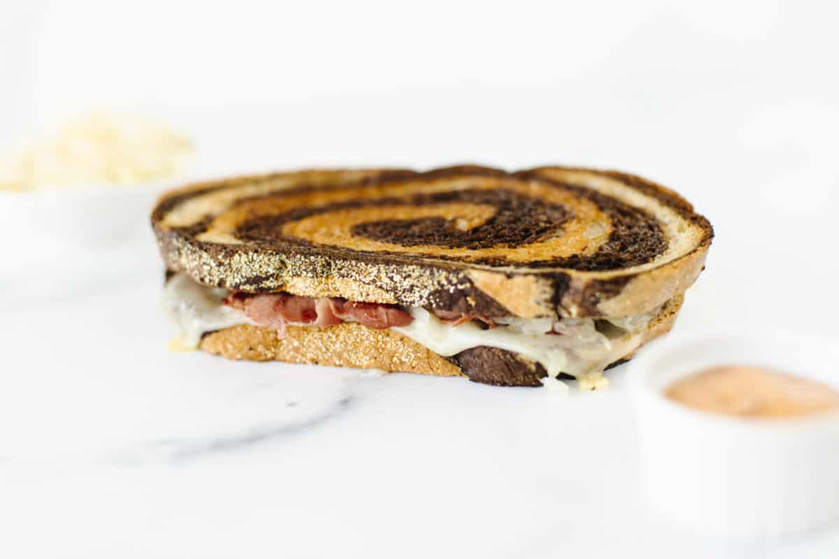 Blackstone Griddle Grilled Reuben- whole sandwich.