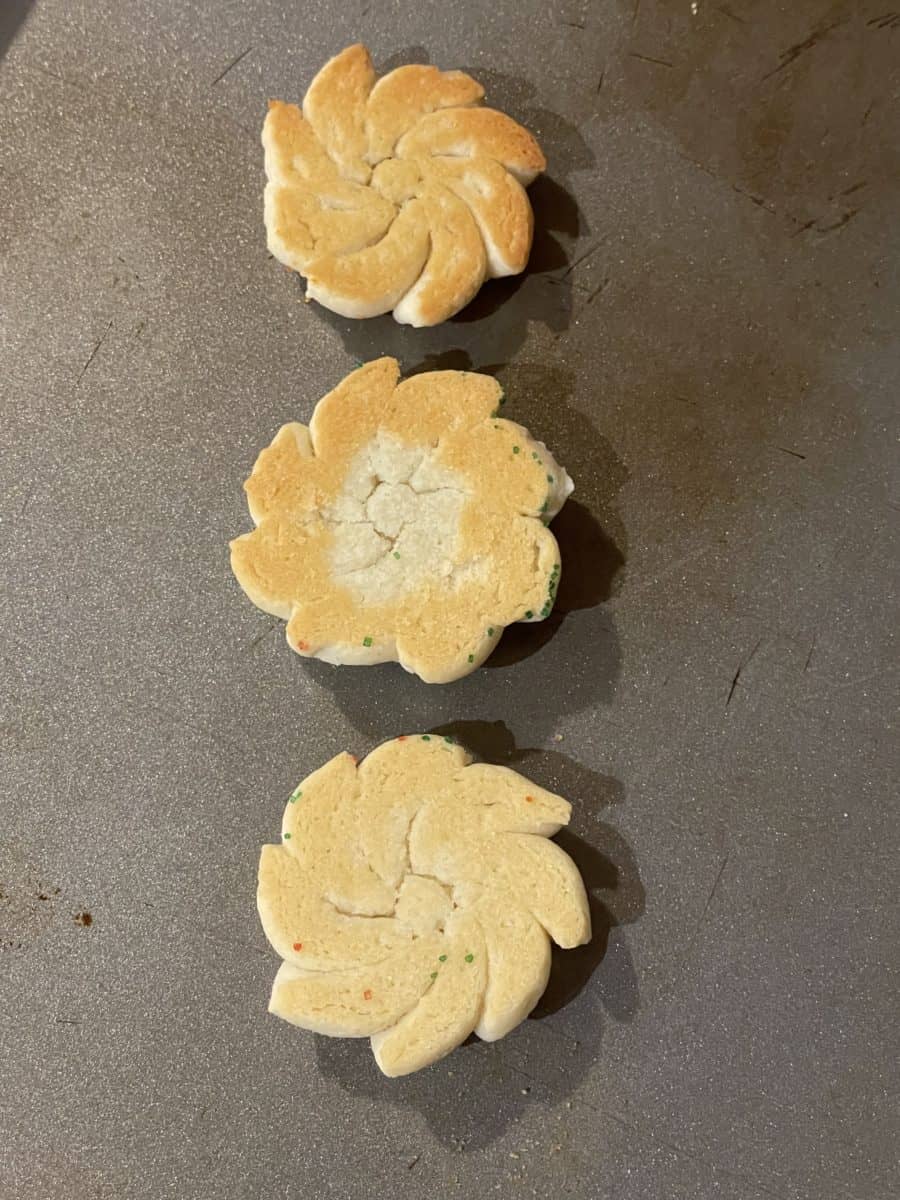 Butter Cookie Doneness - Light, Medium, and Dark.