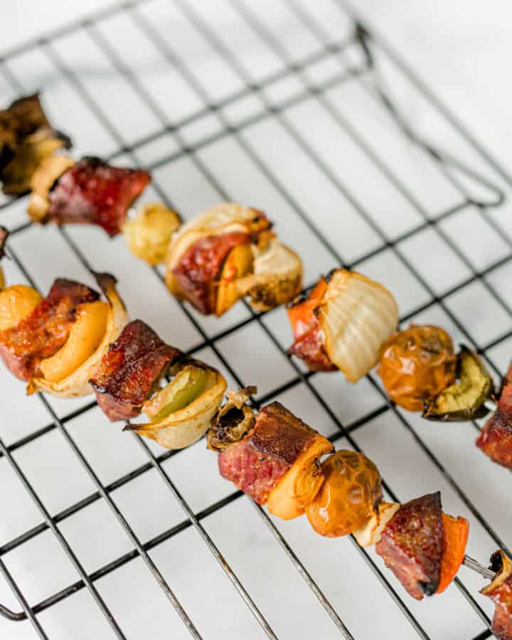 Smoked Venison Kabobs Recipe on a wire rack.