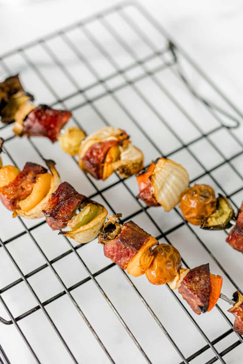 Smoked Venison Kabobs Recipe on a wire rack.