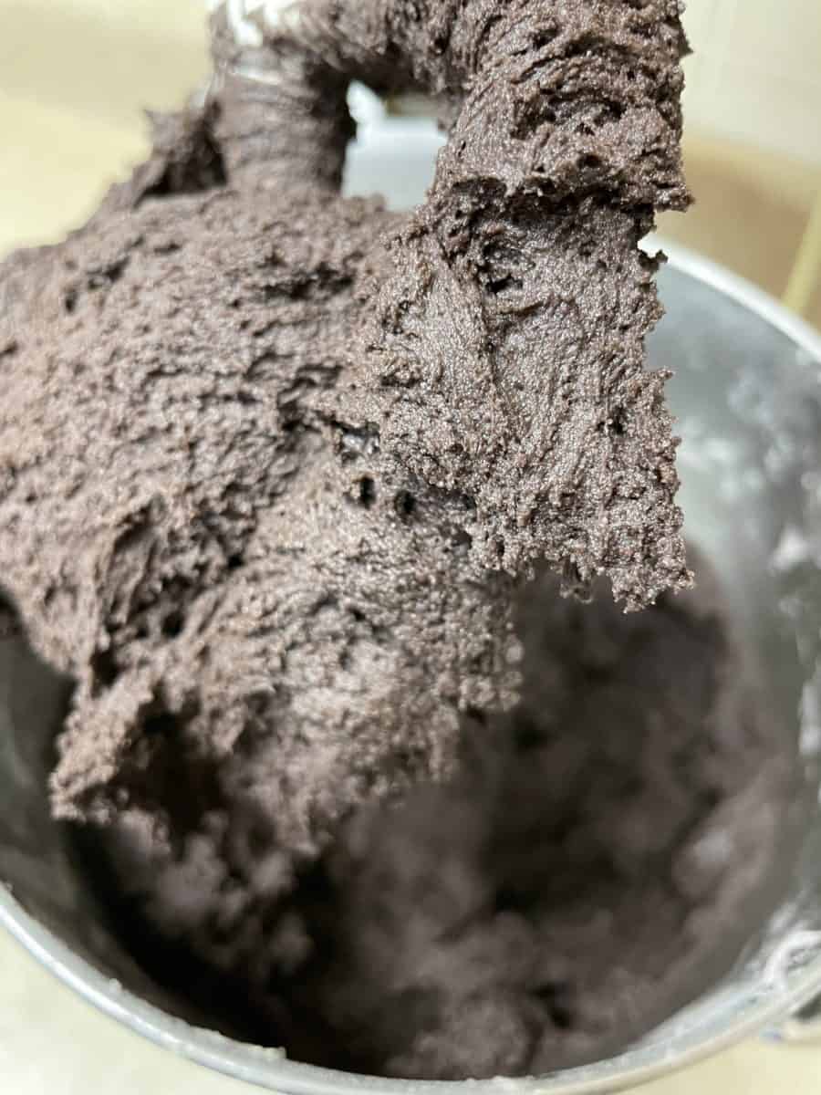 Black Cocoa Sugar Cookie Dough in a mixing bowl.
