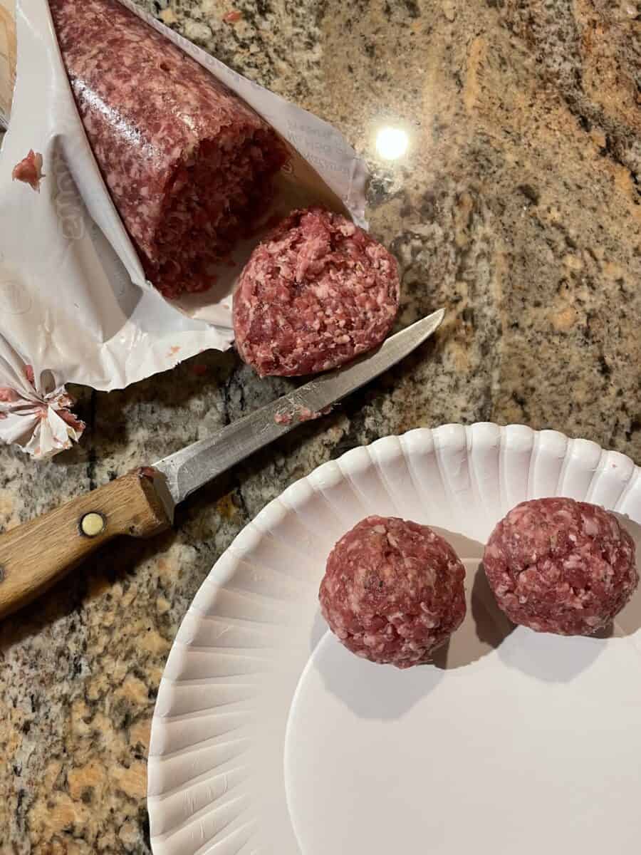 Creating Sausage Balls with Raw Ground Sausage Meat.