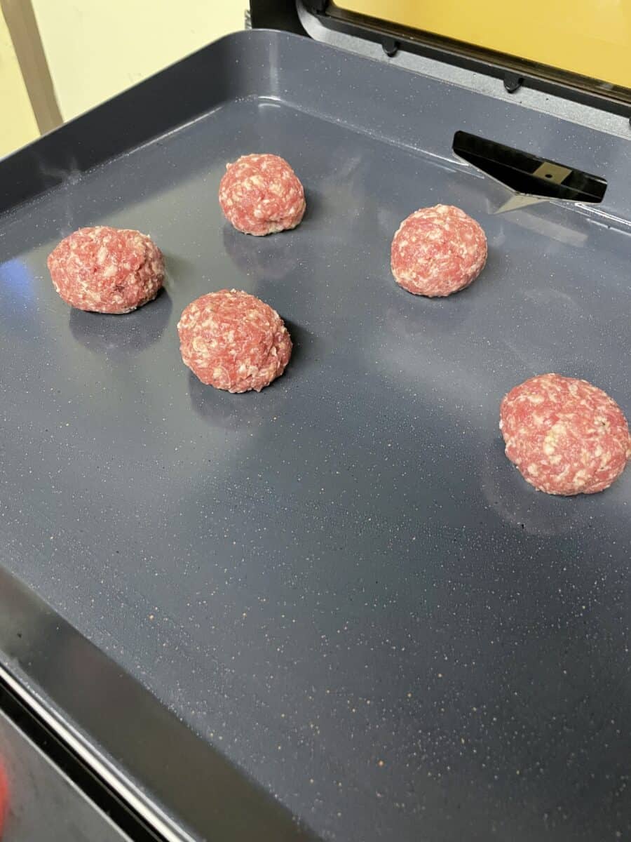 Sausage Balls on a Hot Electric Blackstone Griddle.