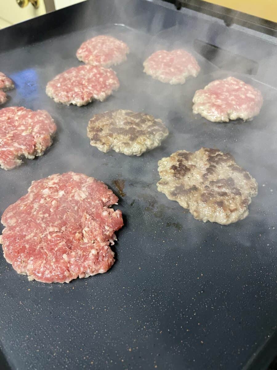 Cooking Smashed Sausage Patties on a Blackstone Griddle.