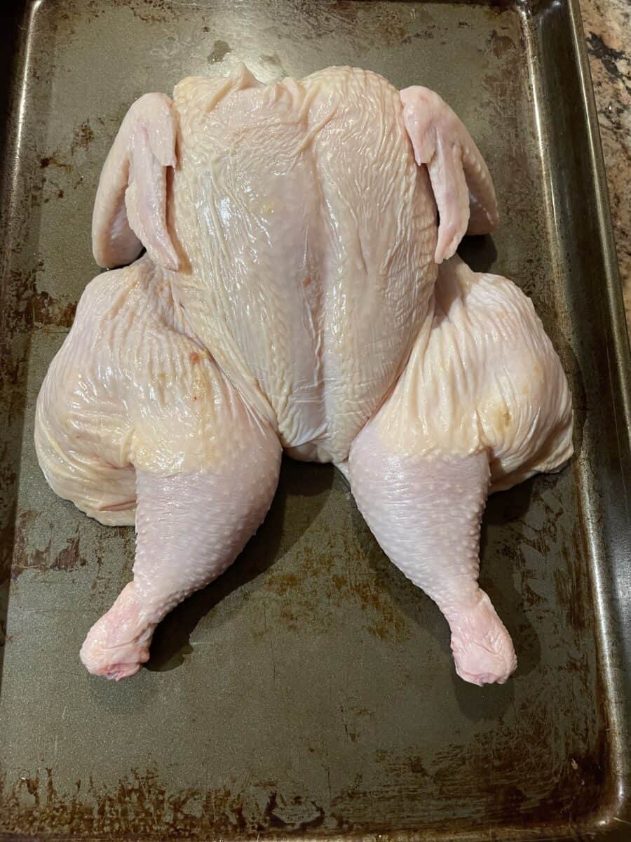 Flip the Spatchcocked Chicken over so the Skin is Facing Up.