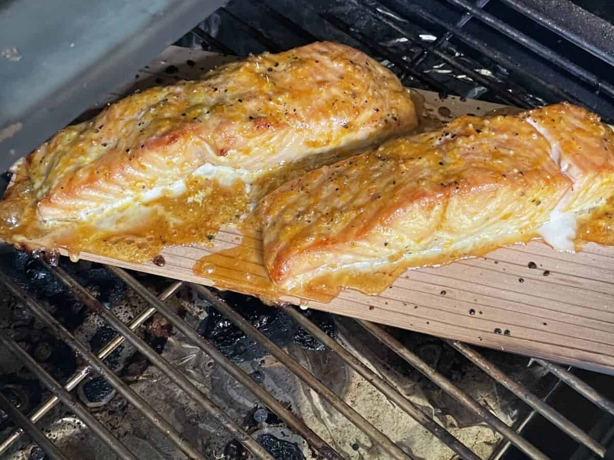 Grilled Cedar Planked Salmon with Orange Glaze.