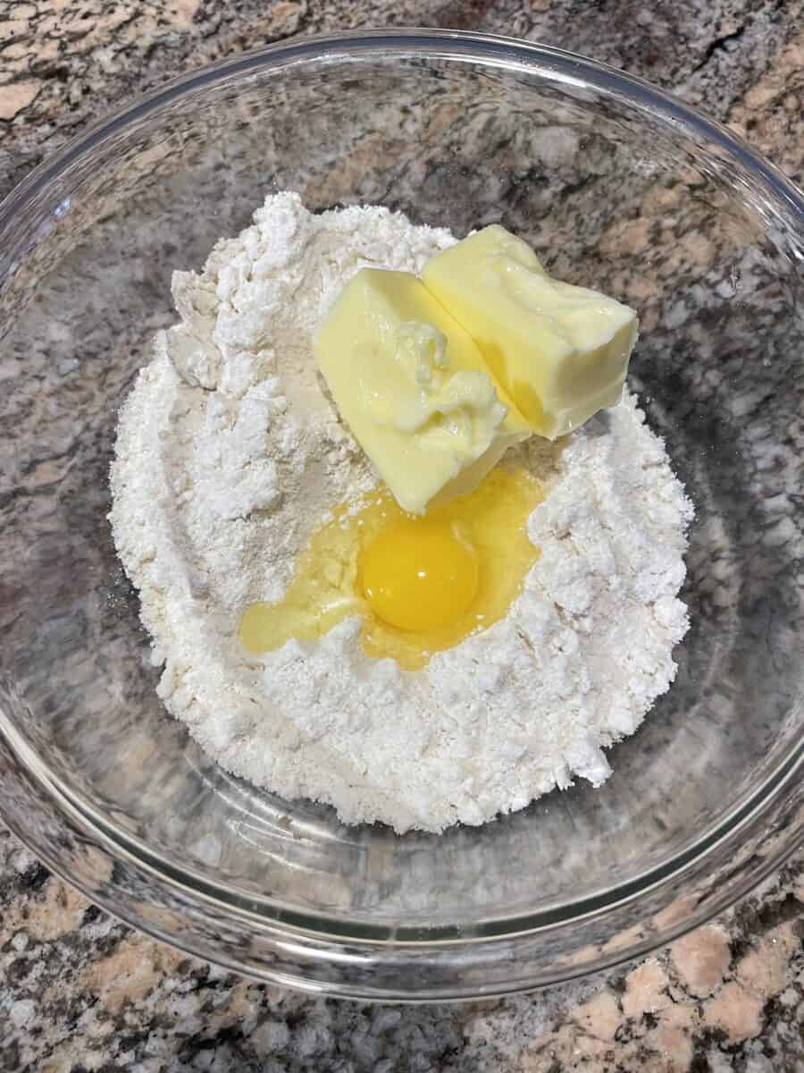 Sugar Cookie Mix, Egg, and Softened Butter in a Mixing Bowl. 