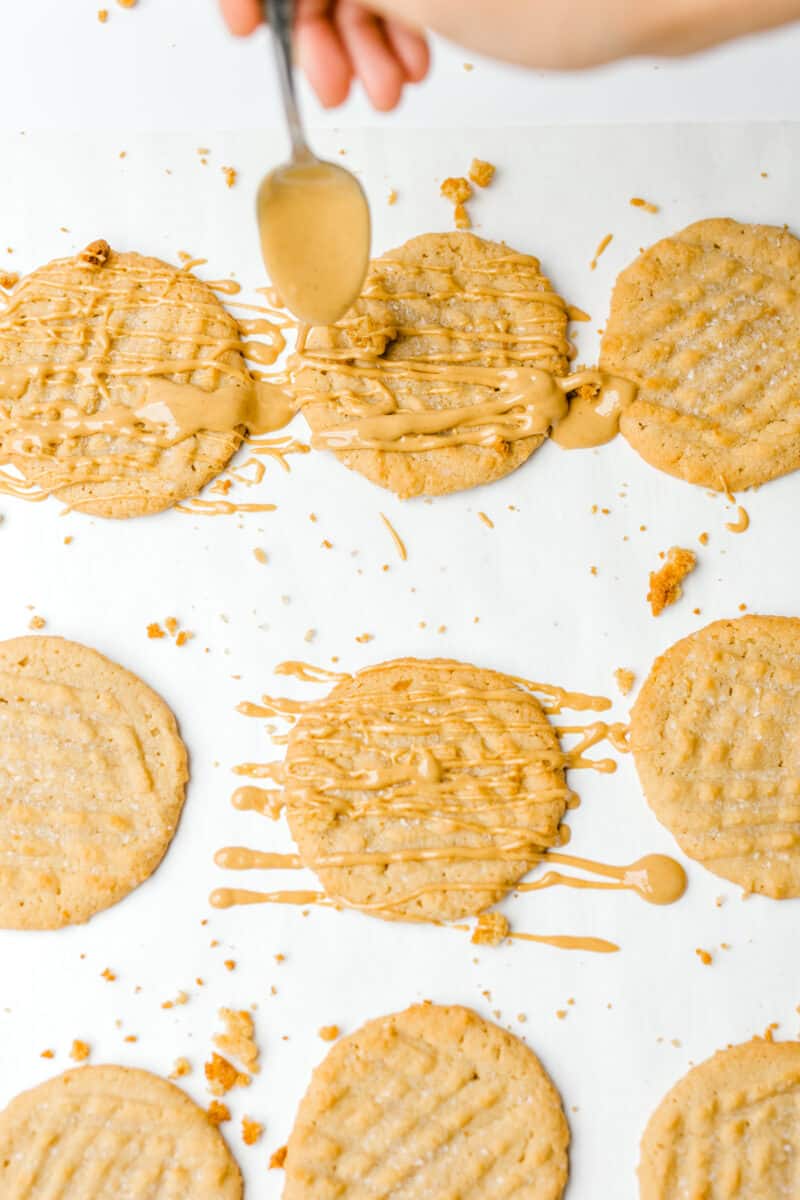Double Peanut Butter Cookies on a piece of Parchment Paper.