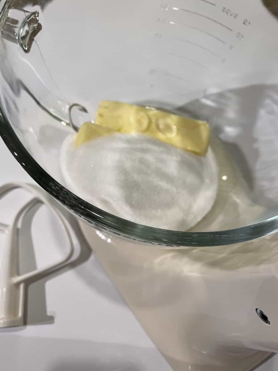 Butter and Sugar in a Mixing Bowl. 