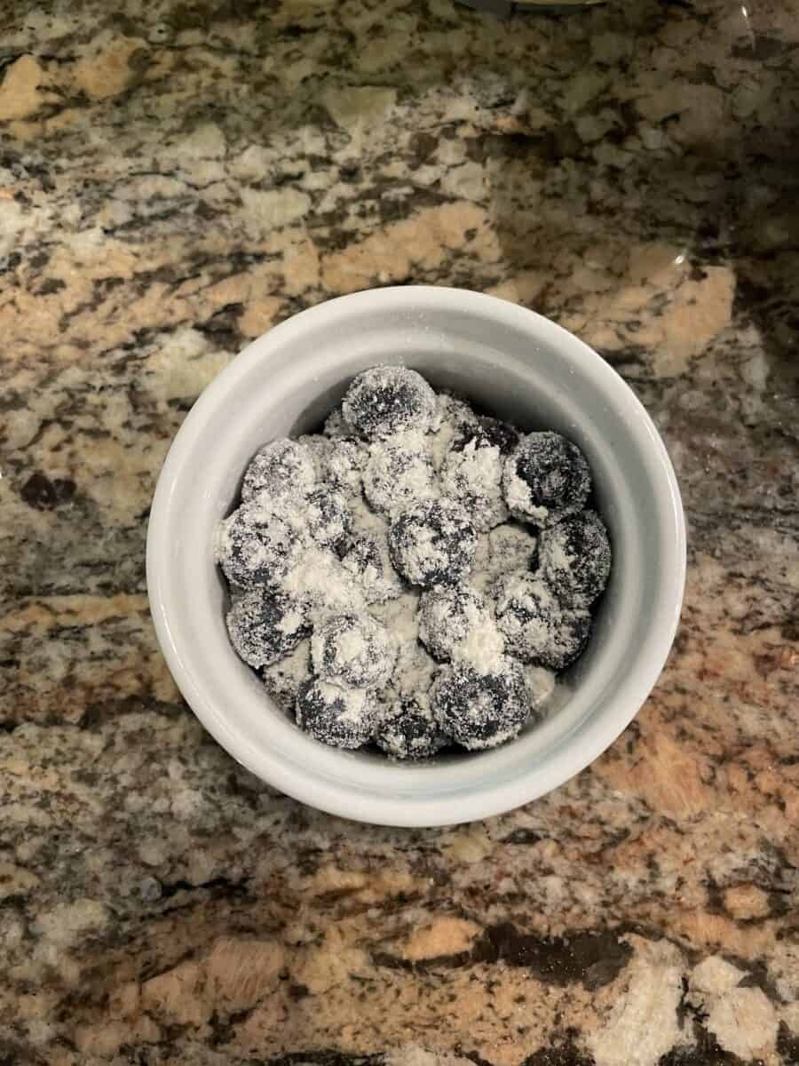 Blueberries Topped with Sugar and Flour in a Ramekin.