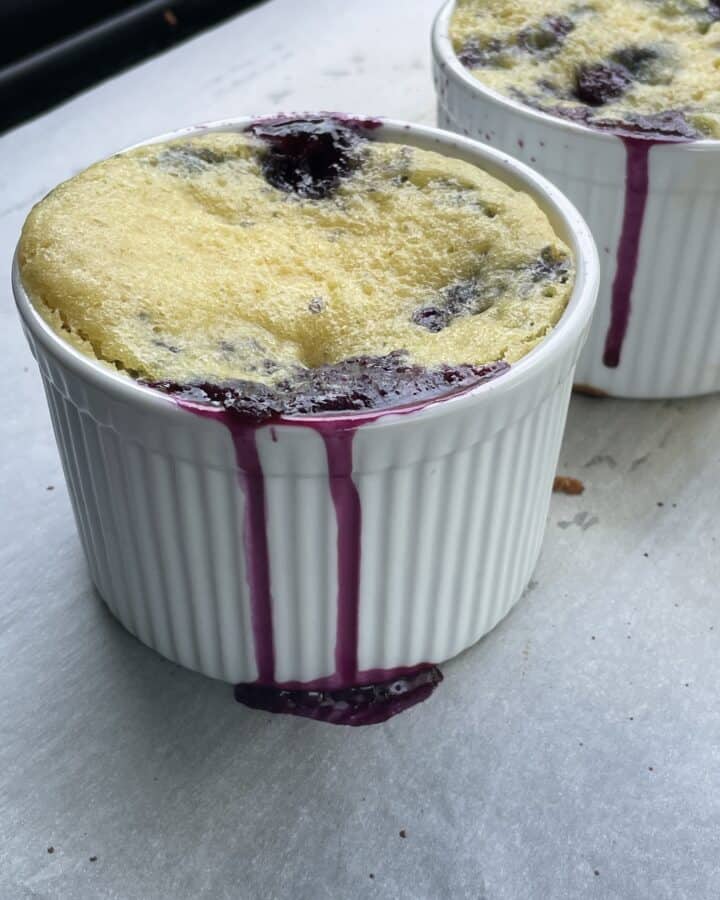 Mini Blueberry Cobbler with Cake Mix in a Ramekin.