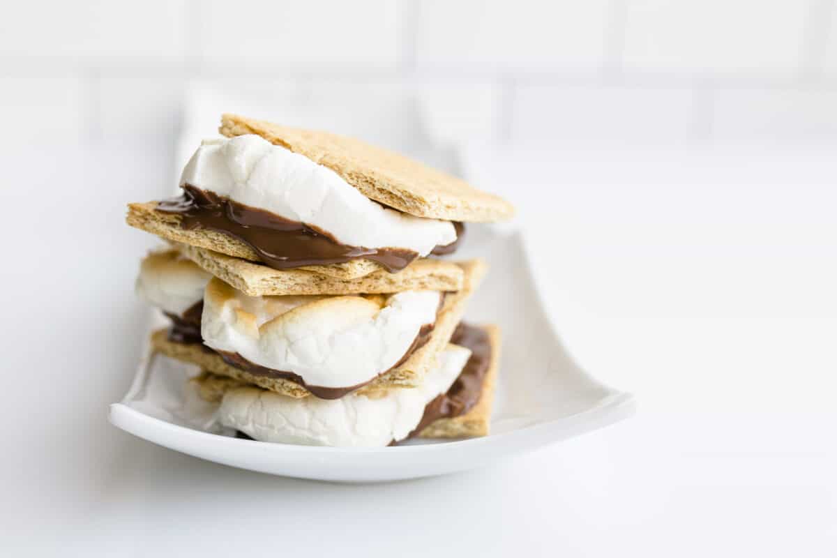 A Stack of Smores on a plate made in the Blackstone Pizza Oven.