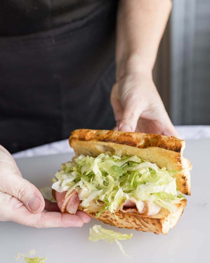 Copycat Subway Turkey Sandwich with Ham Lettuce and Mayo.
