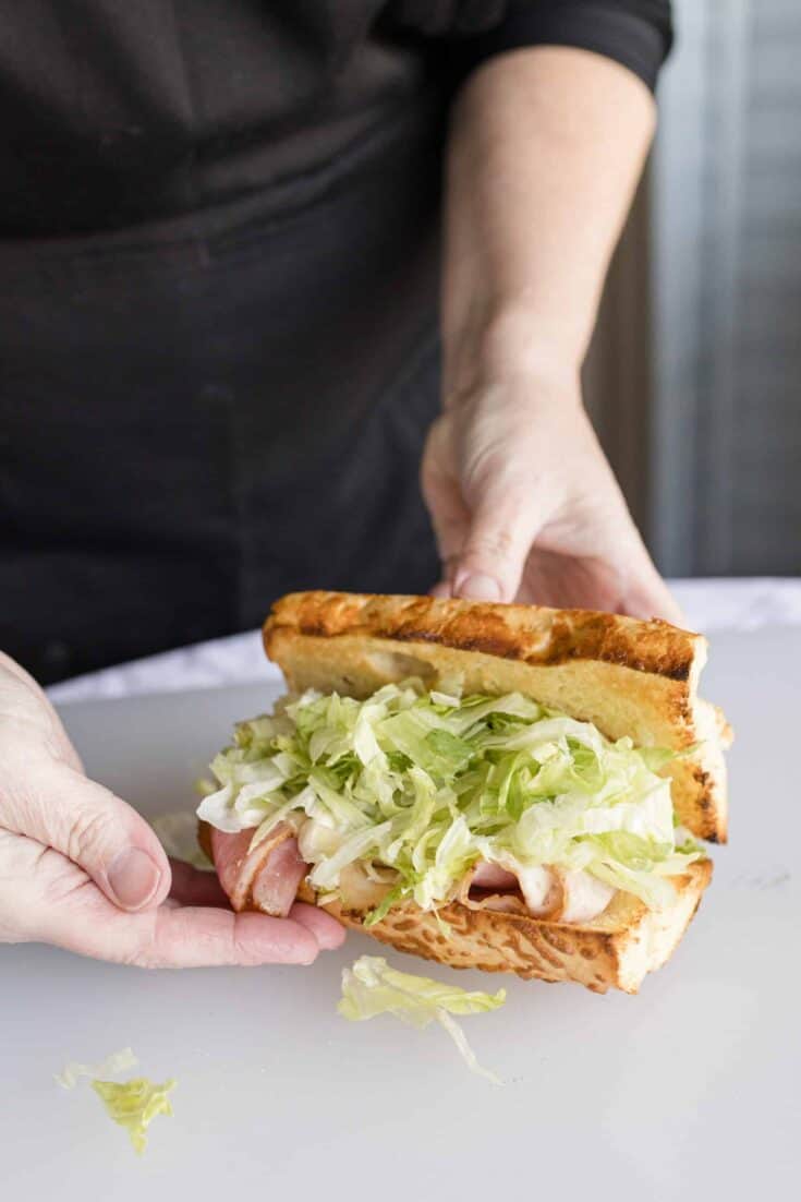 Copycat Subway Turkey Sandwich with Ham Lettuce and Mayo.