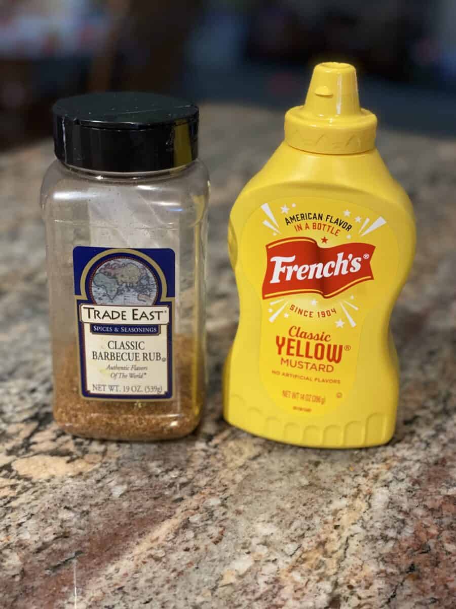 Use Yellow Mustard and Dry BBQ Rub Seasoning to Coat the Outside of the Pork Meat.