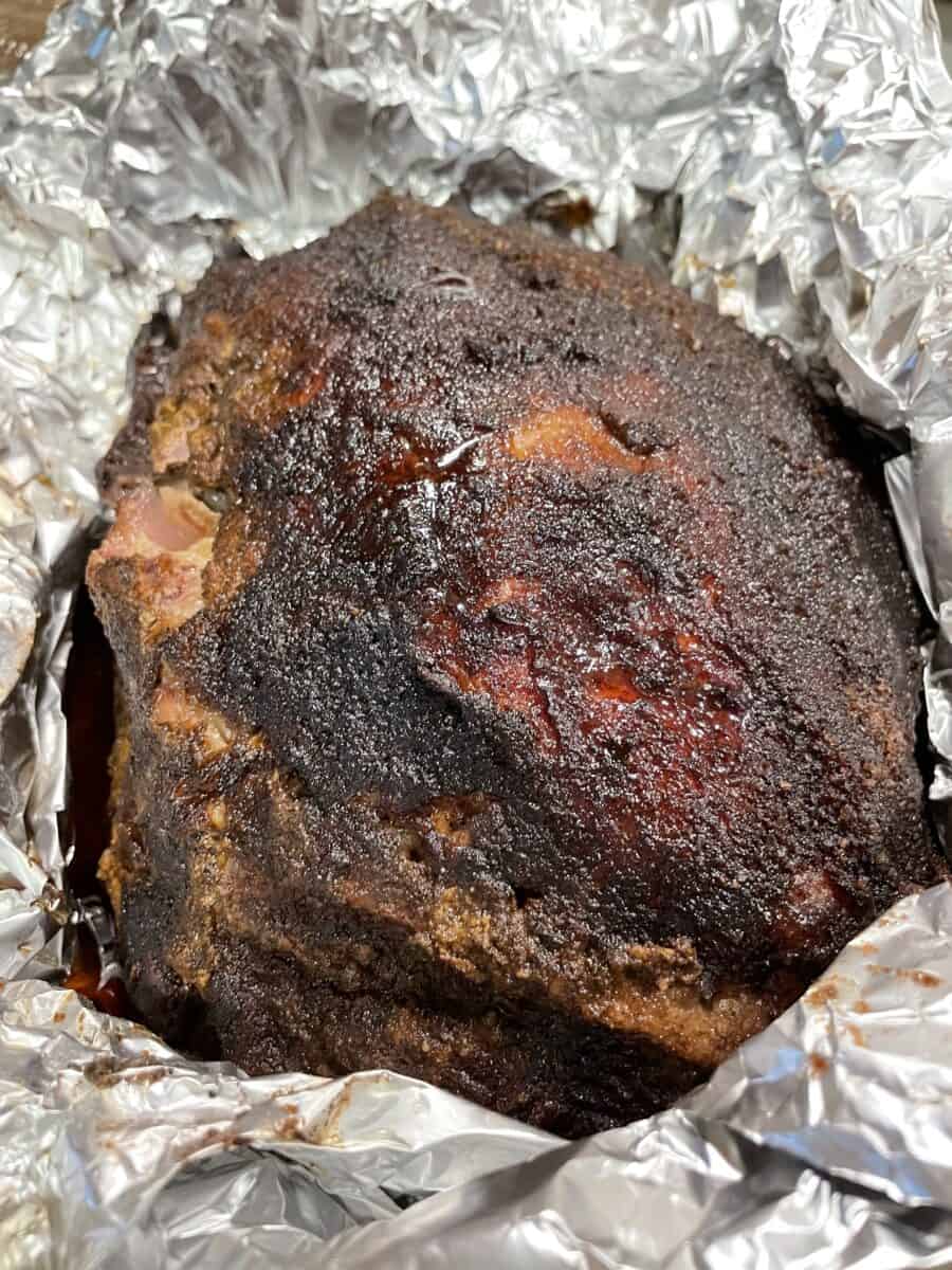 Unwrapped Fully Cooked Smoked Pulled Pork.
