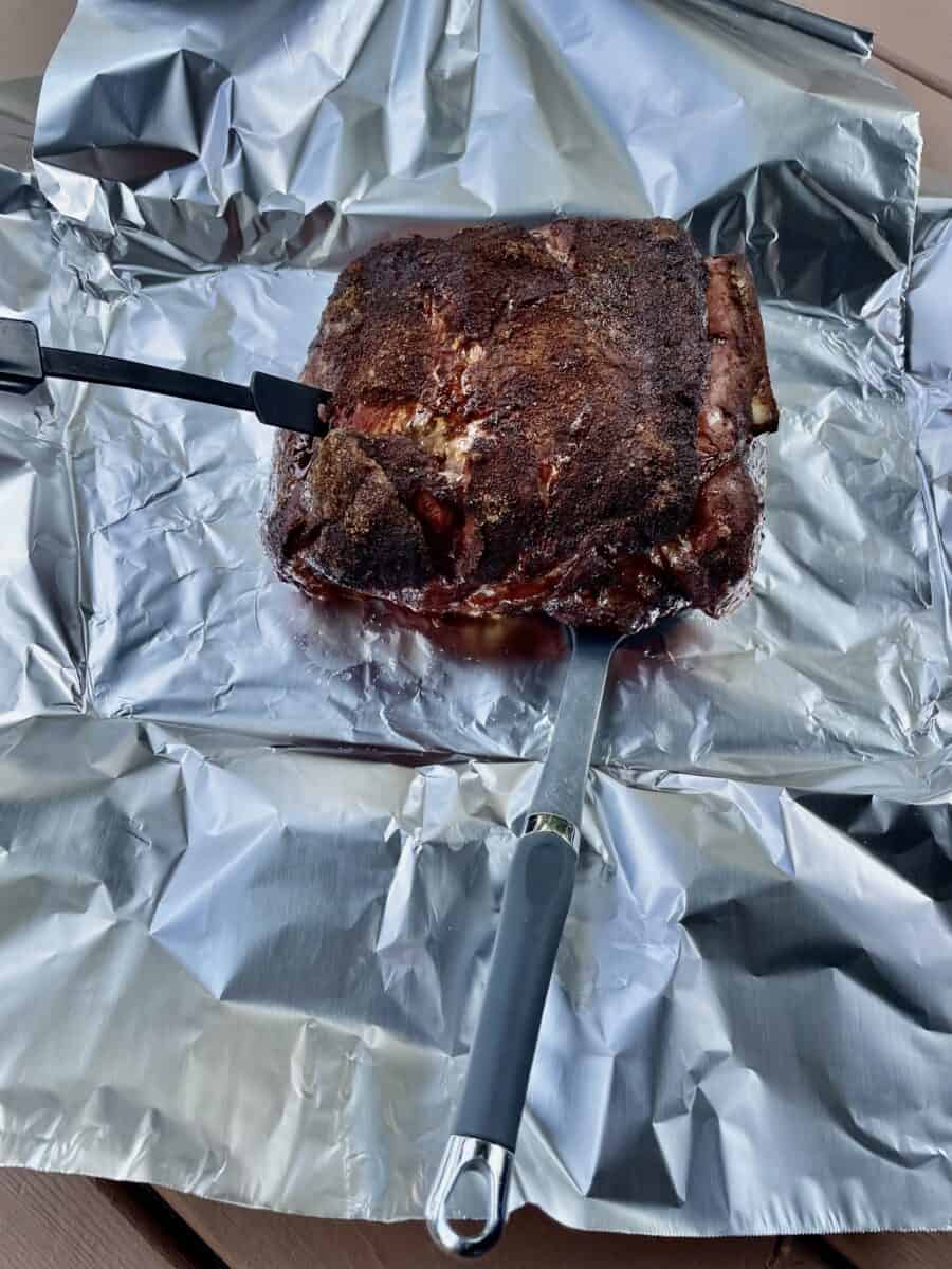 Place the 160°F Pork on the Sheets of Foil.
