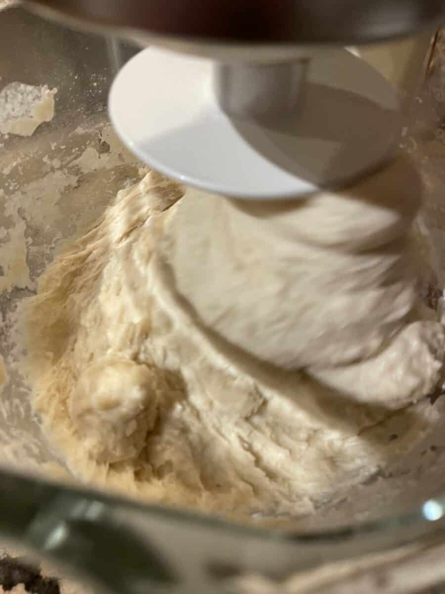 First Stage of Mixing the Yeast Dough in the Mixing Bowl.