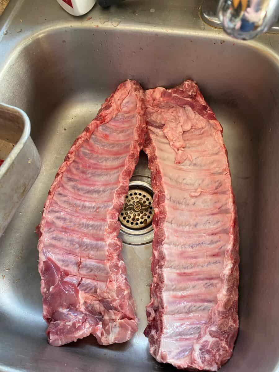 Removing the Silver Skin from the Baby Back Ribs.