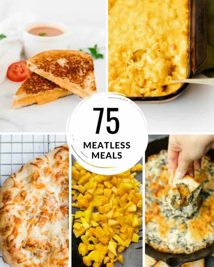 75 Meatless Meals - Grilled Cheese Sandwich, Mac and Cheese, Smoked Salmon Pizza, Griddle Butternut Squash, and Smoked Spinach Dip.