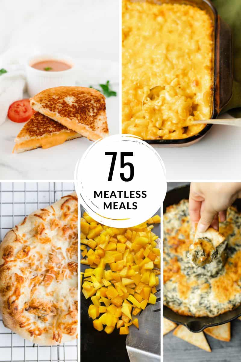 75 Meatless Meals - Grilled Cheese Sandwich, Mac and Cheese, Smoked Salmon Pizza, Griddle Butternut Squash, and Smoked Spinach Dip.