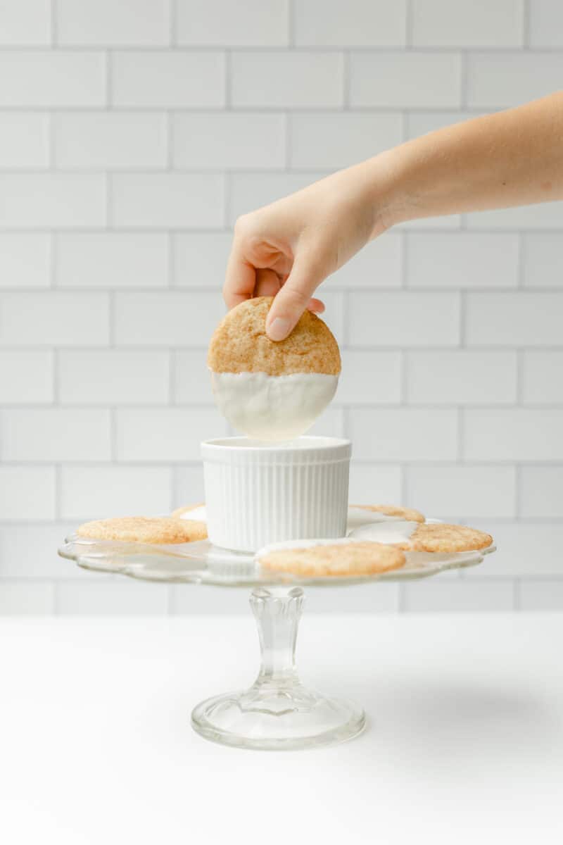 Dipping White Chocolate  Snickerdoodle Cookies.